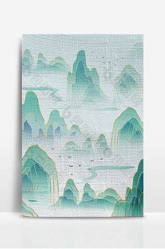 墨绿色山水新国潮中国风刺绣印花纹理背景图片