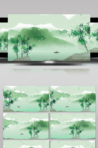 4K中国风水墨绿竹山水画背景视频图片