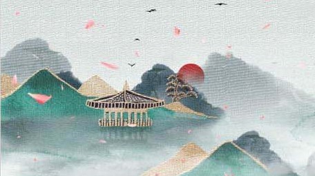 古风民族传统中华刺绣水墨山水背景视频