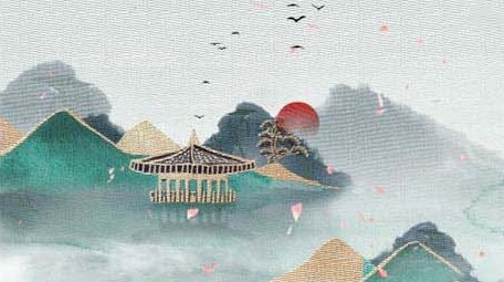 古风民族传统中华刺绣水墨山水背景视频