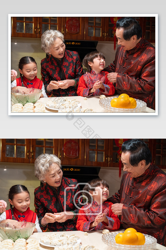 新年一家人欢乐包饺子摄影图片图片
