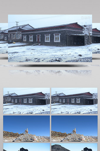 4K实拍雅拉雪山藏民房子雪景视频素材图片