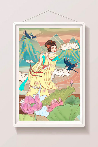 纯色中国风传统人物主题插画图片