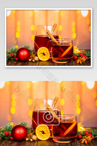 圣诞红酒背景装饰图片