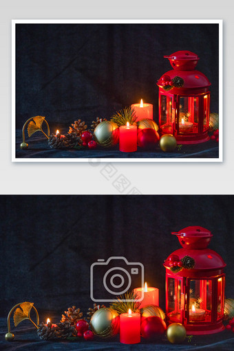 圣诞装饰和红色烛光图片