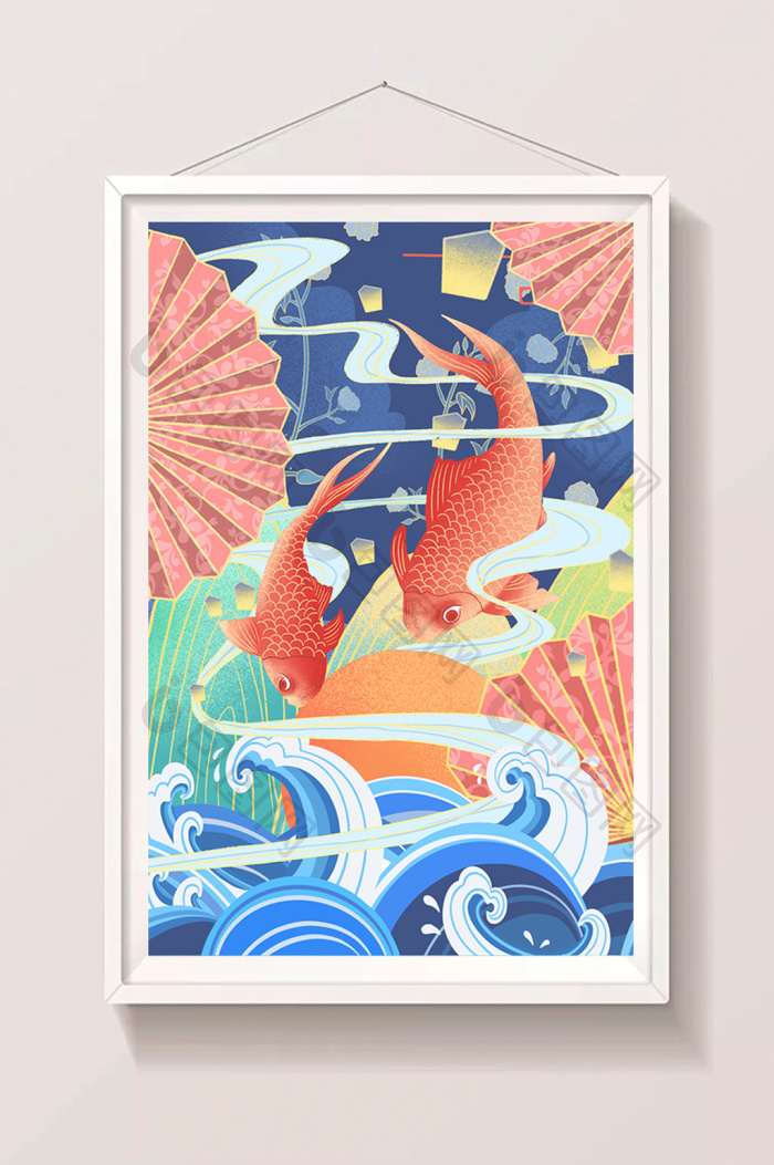 中国风年年有鱼插画图片