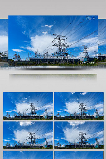 4K高清电力高压换流站蓝天白云延时图片