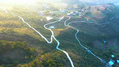 4K航拍夕阳农村风貌田园<strong>乡村</strong>视频素材