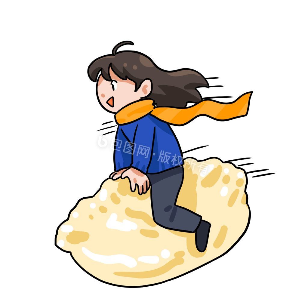 卡通可爱女孩骑饺子搞笑元素动图GIF图片