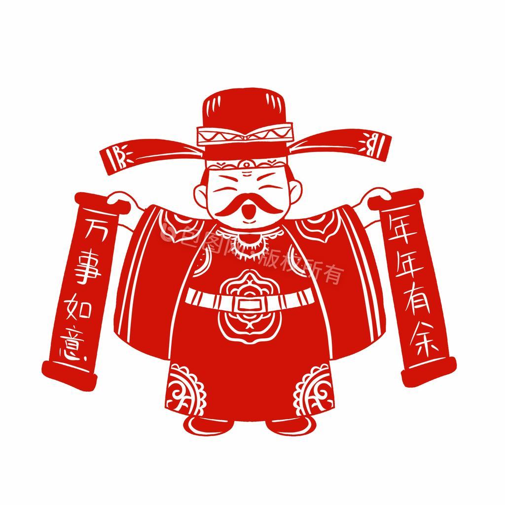 中国风红色财神爷剪纸元素动图GIF图片