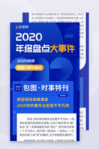 蓝色今日头条新闻大事件年终盘点H5长图图片