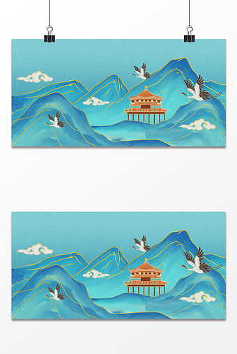 新中式国潮山水刺绣肌理传统风景背景图