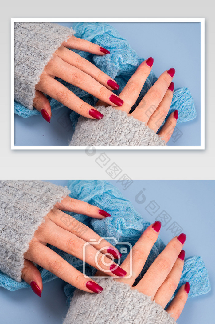 红色指甲油美甲双手图片图片