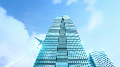 特效合成商务建筑数字科技飞机飞过视频素材