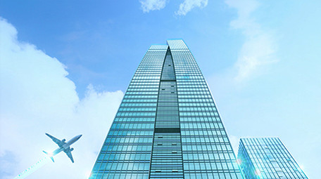 特效合成商务建筑数字科技飞机飞过视频素材