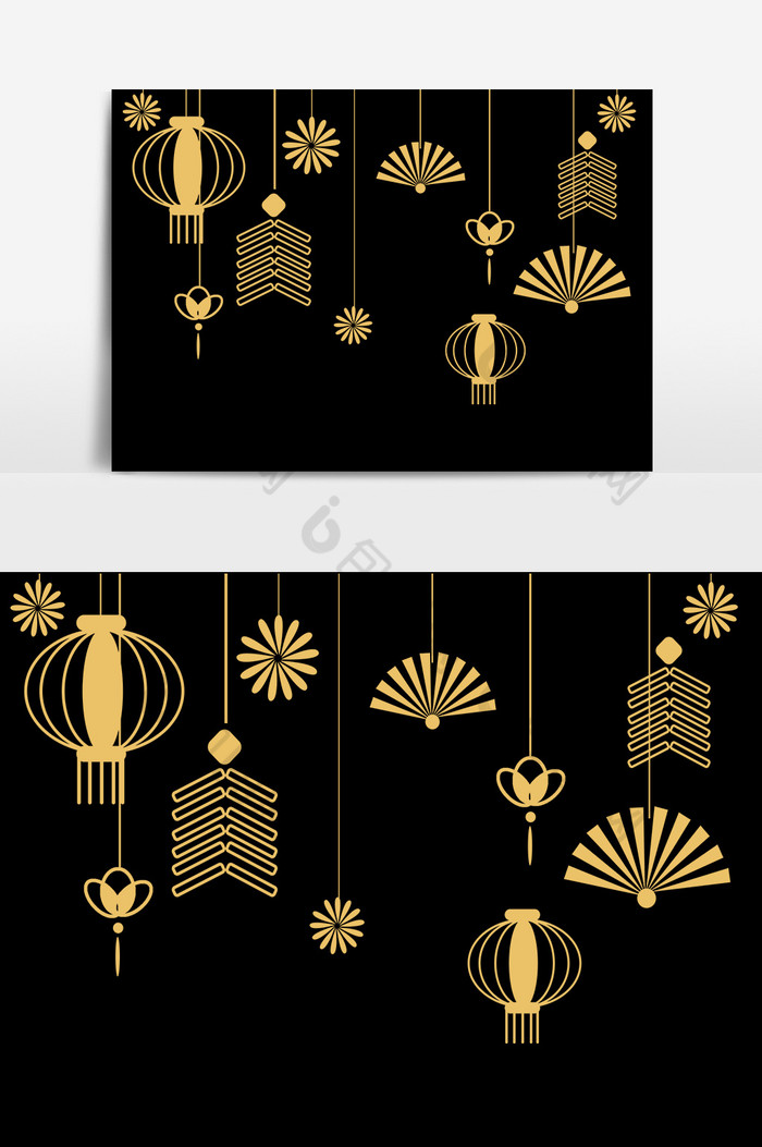 金色新年春节灯笼挂饰图片图片