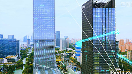 4K特效合成商务大楼科技数字粒子光线