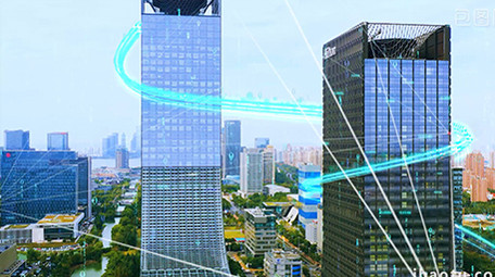 4K特效合成商务大楼科技数字粒子光线