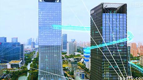 4K特效合成商务大楼科技数字粒子光线