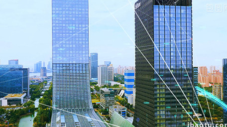 4K特效合成商务大楼科技数字粒子光线