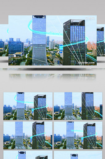 4K特效合成商务大楼科技数字粒子光线图片
