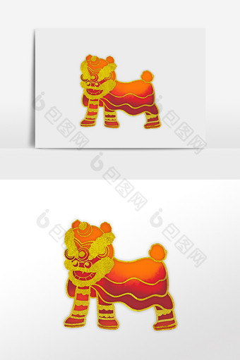 春节喜庆舞狮子剪纸图片