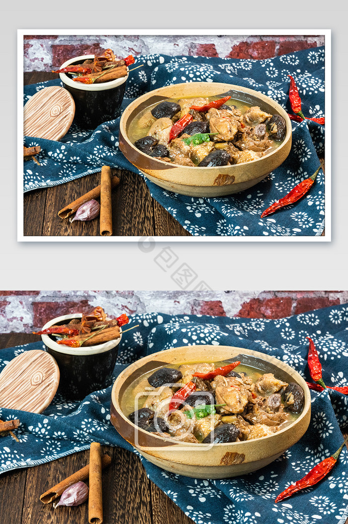 东北小鸡炖蘑菇美食摄影图图片图片