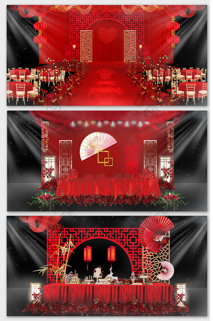 中国红复古喜庆中式婚礼效果图图片图片