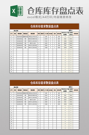 仓库库存需求数量盘点表excel图片