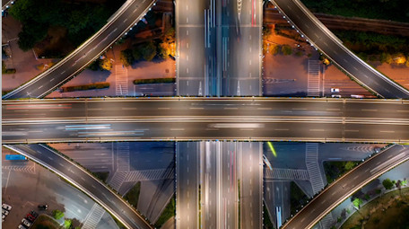 航拍南京城市交通立交桥夜景延时