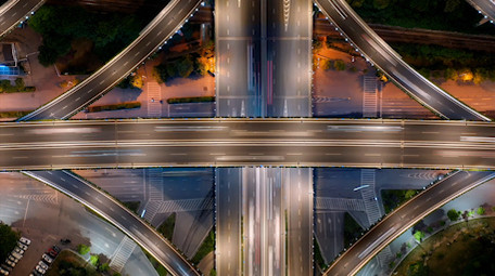 航拍南京城市交通立交桥夜景延时