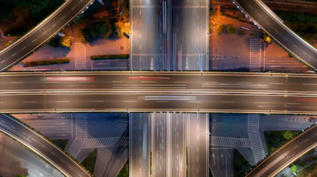 航拍南京城市交通立交桥夜景延时