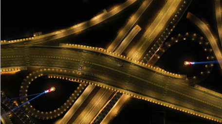 4K航拍夜晚高架桥公路车流夜景都市视频