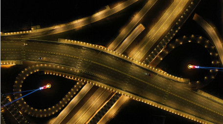 4K航拍夜晚高架桥公路车流夜景都市视频