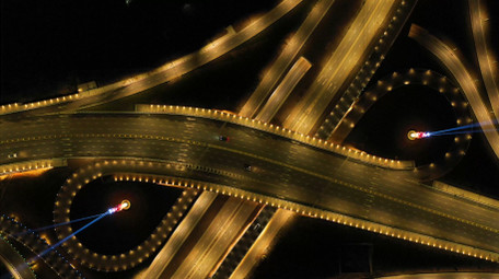 4K航拍夜晚高架桥公路车流夜景都市视频