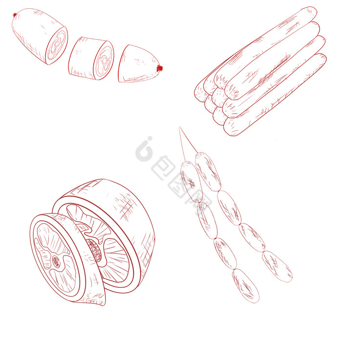 线描香肠火腿肠图片