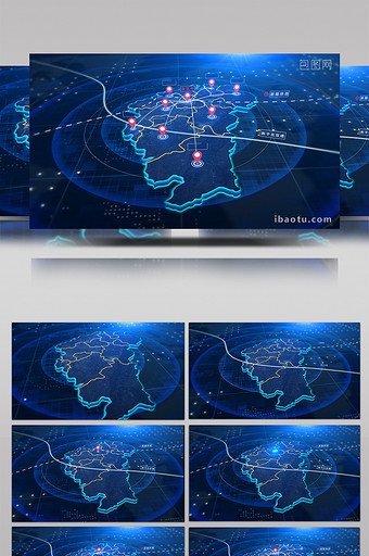科技江西区位地图辐射AE模板图片