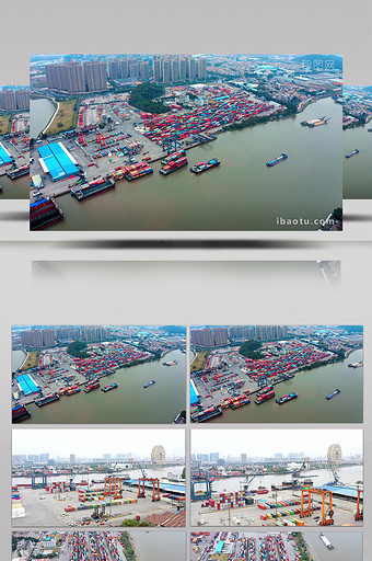 4K实拍广州货柜码头全景视频素材图片