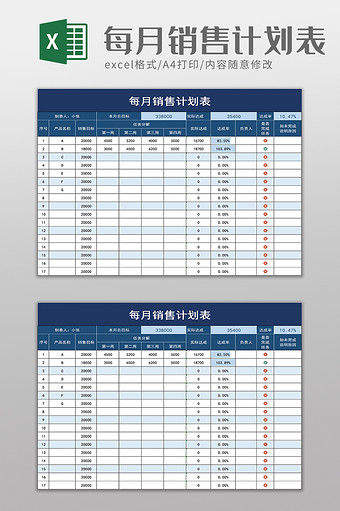 每月销售计划表excel模板图片