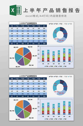 上半年产品销售报告Excel模板图片