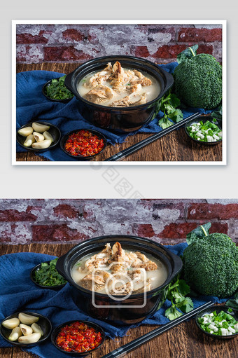 羊肉汤和大蒜摄影图图片