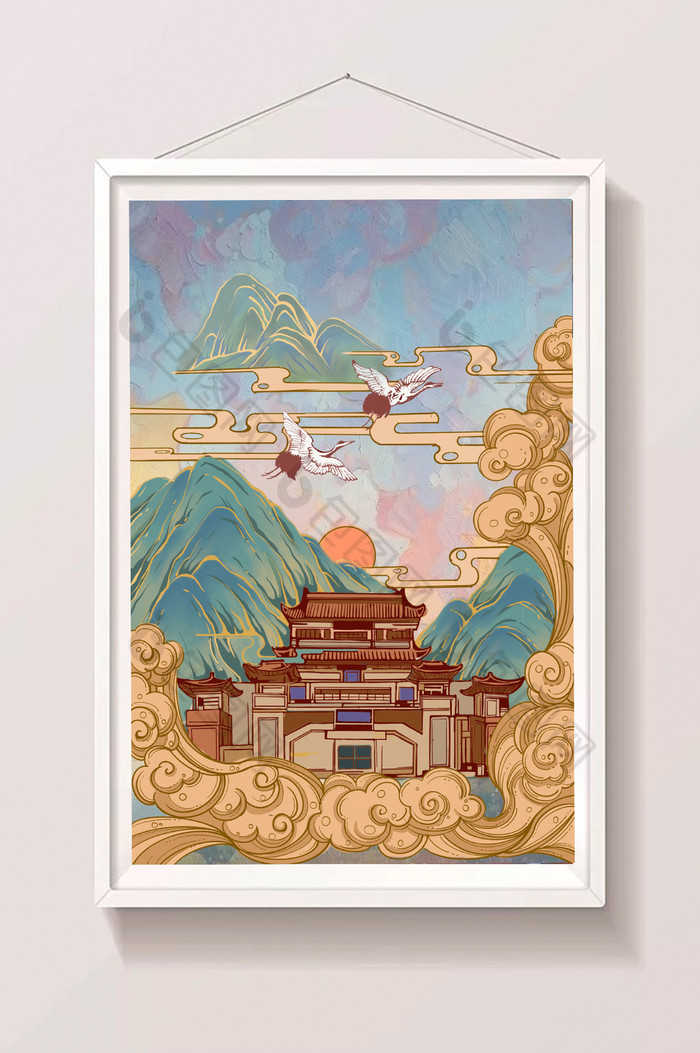 蓝调建筑风景插画图片图片