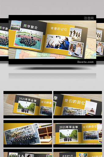 4K同学毕业录相册书籍翻页照片图片