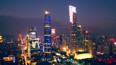 4k震撼航拍广州CBD密集高楼<strong>夜景</strong>风光