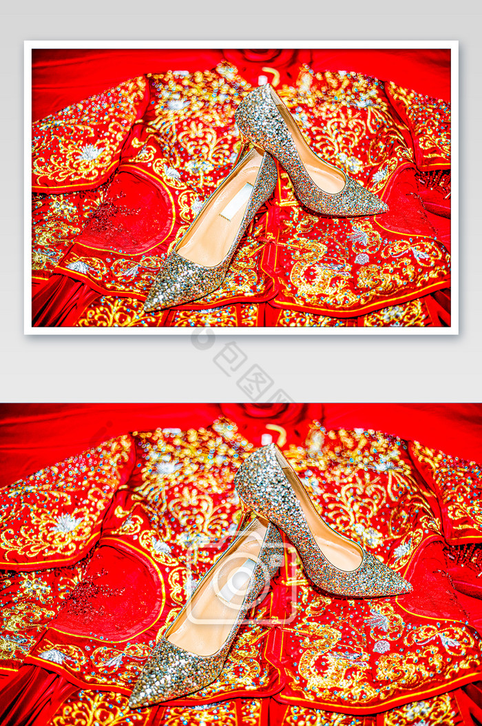 中式婚礼服装上的高跟鞋图片图片