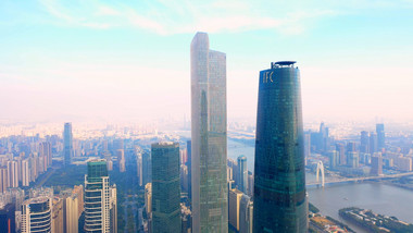 4k航拍广州地标广州双子塔商务大楼