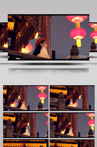 4K实拍中国年味红灯笼下的美女视频素材图片