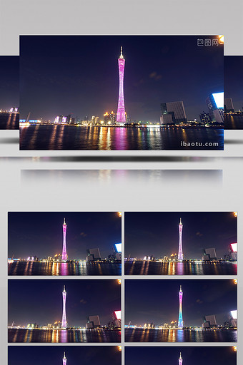 广州地标广州塔夜景延时摄影图片