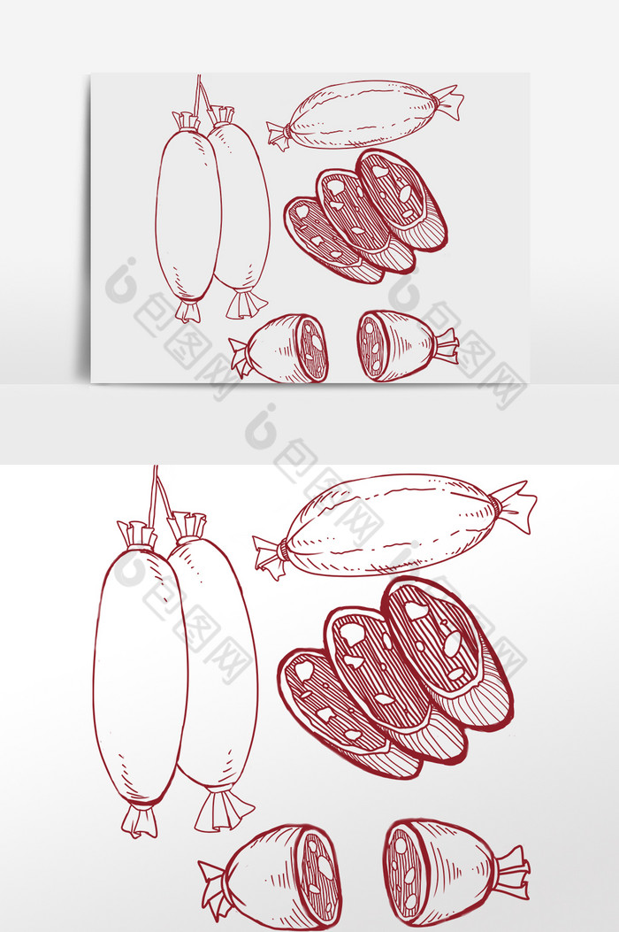 线描香肠腊肠腊肉熏肉肠图片图片