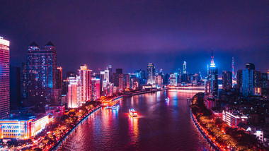 航拍城市滨江灯光秀夜景大范围延时